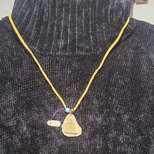 Handmade Leather Cord Necklace with Handpainted Moose Antler Pendant